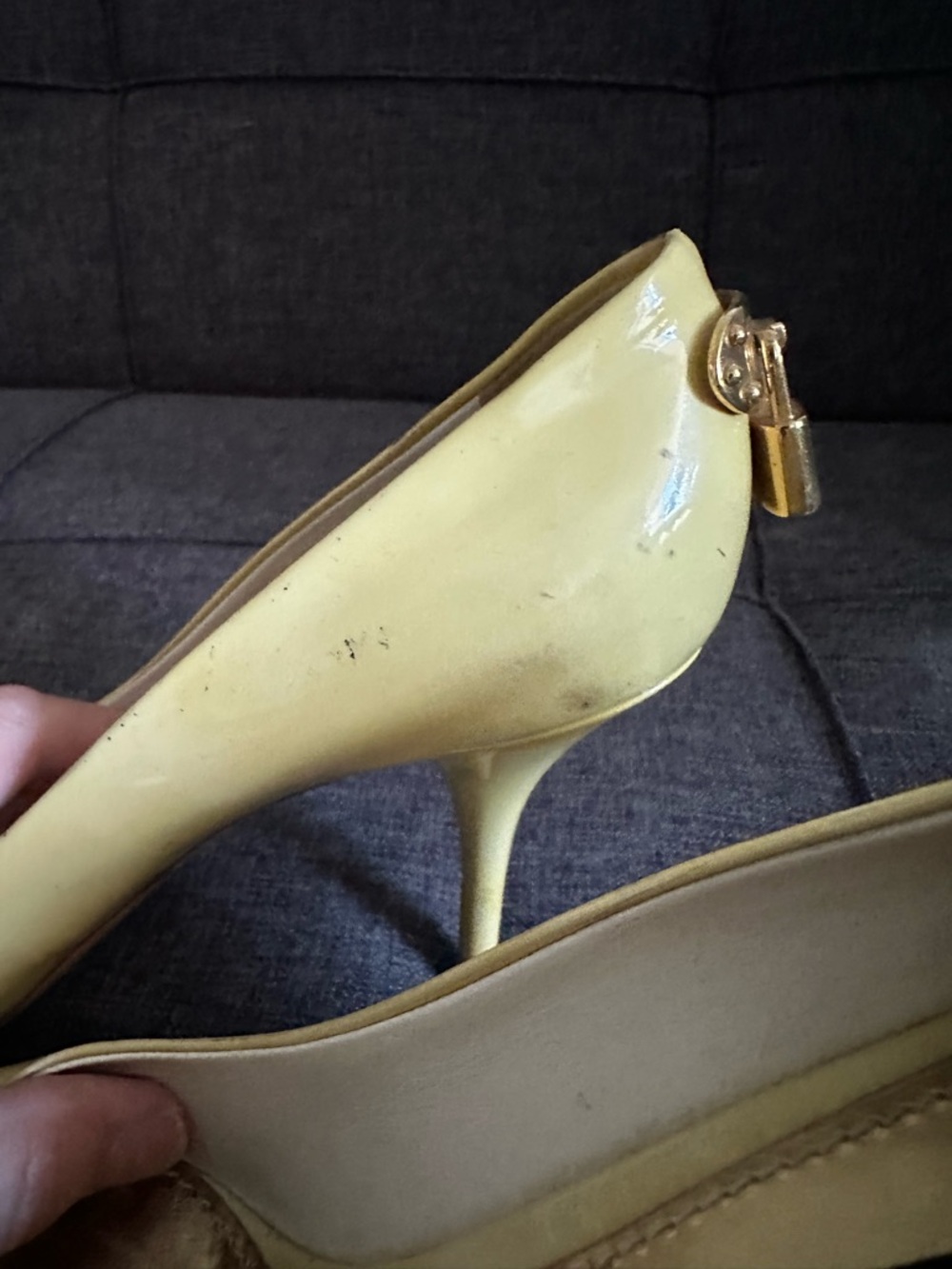 Louis Vuitton Yellow Patent Leather Padlock Stiletto Heels 39 Authentic - Picture 2 of 11